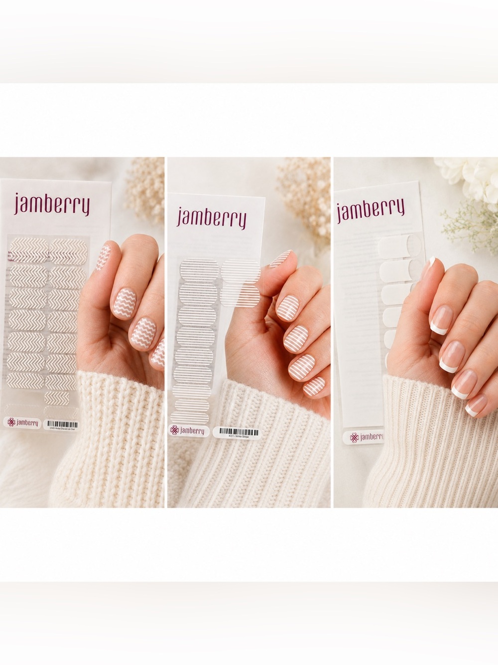 Jamberry Nail Wrap Bundle: White French Tip, White Stripe & White Chevron Clear